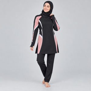 Ensemble Burkini Modeste 3 Pièces avec Bas Échancré, Matière Écologique, Fermetures Éclair Avant, Logo – Ensemble Burkini Modeste Complet 3 Pièces pour Femme - Product Image 1