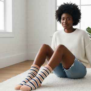 Chaussettes-pantoufles douillettes roses et bleues en peluche, douces et chaudes pour l'hiver, pour femmes et filles - Product Image 2