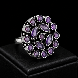 Wholesale supplier Purple Pearl Antique Silver Plated Brass Alloy Bohemia Wedding <b>Ring</b> with 3A Zircon for <b>Women</b> October - Product Image 2