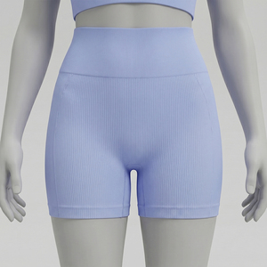 Conjunto Deportivo de 2 Piezas para Mujer, Top Corto sin Mangas, Pantalones Cortos de Cintura Alta, Color Azul Claro Sólido, Tejido de Poliéster/Algodón Transpirable con Cierre - Product Image 6