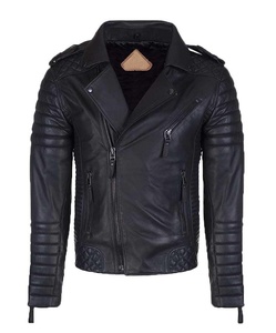 Men's Genuine Leather Canvas Moto Jacket Slim Fit Stand Zipper Closure Solid Color Winter Waterproof Breathable Reversible - Product Image 1