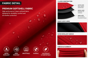 Custom Red Softshell <b>Jacket</b> <b>Waterproof</b> Windproof Hooded Outdoor Tactical Hiking Workwear Coat with Multiple Zip Pockets - Product Image 5
