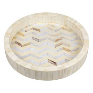 Handmade Mother Of Pearl <b>Round</b> <b>Tray</b> Chevron MOP Inlay Serving Platter Decorative Wood Bone Inlay Coffee Table Vanity <b>Tray</b> - Product Image 1