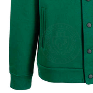 Custom Fraternity Green Fleece Jacquard Knitted <b>Cardigan</b> 100% Cotton Yellow <b>Black</b> Stripes Greek Letter Embroidery V-Neck Unisex - Product Image 4