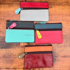 Cartera pequeña de cuero reciclado hecha a mano, monedero occidental de cuero colorido con cremallera para mujer, Cartera de cuero personalizada - Product Image 4