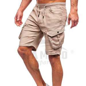 2027 <b>Men's</b> Beige Cargo <b>Shorts</b> Solid Color Elastic Waist Front Multiple Pockets HIGH STREET Style Cotton Fabric Breathable Quick - Product Image 3