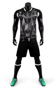 Custom Blue Geometric Soccer Jersey Set Men's Short Sleeve Moisture Wicking Polyester <b>Athletic</b> Fit All Seasons Crew Neck - Product Image 4