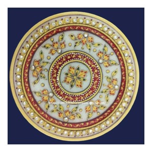 <b>Elephant</b> Theme White Marble Gold Painted Plate White Makrana Marble Plate for <b>Gifts</b> Historical Picture Marble Gold Painted Plate - Product Image 5