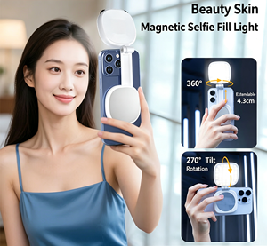 Lampe d'appoint magnétique 3 couleurs à intensité variable avec miroir intégré et support de téléphone pliable, portable et rotatif sur deux axes pour Vlog - Product Image 1