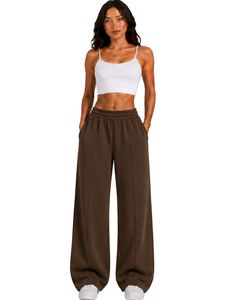 Manufacturer Custom <b>Women</b> Chocolate Brown Wide Leg Sweatpants High Waist Loose Fit <b>Lounge</b> Jogger Pants Casual Daily Wear Style - Product Image 1
