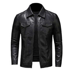Blouson en cuir 100% pour homme, grande taille, poche noire, fermeture éclair, col à revers, coupe ajustée, hiver, écologique, coupe-vent, haute qualité - Product Image 3