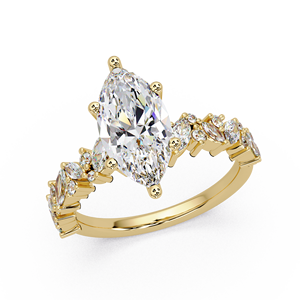 Anillo de compromiso de doble banda con diamante cultivado en laboratorio de corte marquesa de oro puro de 14K, anillo de boda con detalles redondos para mujer, joyería. - Product Image 2