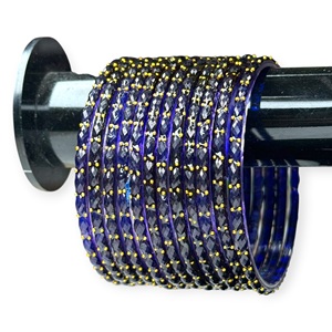 Hot Trending Dark Blue Gold Plated Kashmiri Raindrop Glass Bangles Crystals Gold Accents Lightweight <b>Wedding</b> at Wholesale Price - Product Image 1