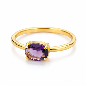 Bague de naissance en laiton plaqué rhodium avec zircon synthétique, pierre précieuse ovale délicate, bague minimaliste pour le petit doigt, taille 6x8mm - Product Image 1