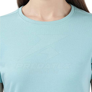เสื้อยืดคอกลมสีฟ้าอ่อนสำหรับผู้หญิง ทรงปกติ แขนสั้น สีพื้น ผ้าเจอร์ซีย์คอตตอน 100% สวมใส่สบายๆ สำหรับฤดูใบไม้ผลิและฤดูร้อน - Product Image 6