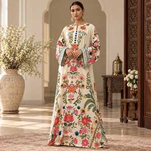 Long <b>Kaftan</b> <b>Dress</b> For Women Floral Printed Modest Maxi Abaya Style Ethnic Wear Muslim Fashion Loose Fit Full Sleeve Resort - Product Image 5