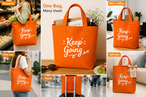 กระเป๋าผ้าแคนวาสสีส้ม AMANI พร้อมลายพิมพ์ "Keep Going" สายสะพายไหล่สไตล์มินิมอล - ของขวัญ - Product Image 6