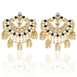 Boucles d'oreilles pendantes tendance en alliage plaqué or indien, style Jhumka, faites à la main, bijoux de tête pour femmes - Product Image 2