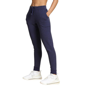Pantalon de jogging pour femme en coton chiné bleu marine, avec cordon de serrage à la taille et chevilles resserrées, vente en gros Europe Gym - Product Image 2