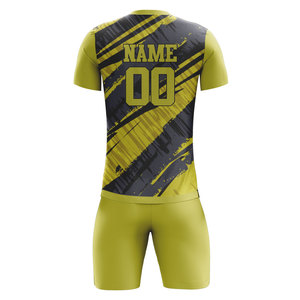 Ensemble d'uniformes de football personnalisés pour hommes, jaune et noir rayé, sublimé, anti-transpiration, manches courtes, coupe athlétique, toutes saisons - Product Image 2