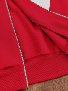 Sweat-shirt court unisexe à capuche zippé, color block rouge et blanc, style streetwear, manches raglan, en molleton tricoté anti-boulochage - Product Image 5