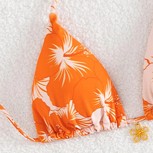 Ensemble bikini imprimé taille haute pour femme, avec logo frontal et liens latéraux, 2 pièces, orange, extensible, en spandex et polyester - Product Image 5