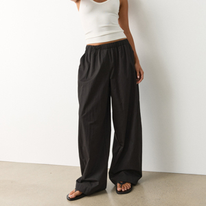 Pantalones Anchos de Cintura Alta para Mujer, 100% Algodón, Elásticos, de Color Sólido, Largos, Casuales, para Otoño, de Alta Calidad, Teñidos Digitalmente - Product Image 1