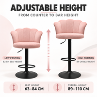 Tabouret de bar pivotant DM personnalisé avec dossier en forme de pétale, réglable en hauteur, en velours, pour commandes de projets de cafés et restaurants