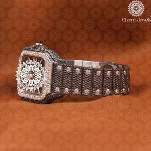 Charm_Jewells Reloj cuadrado de lujo de acero inoxidable para mujer, movimiento de cuarzo analógico, pulsera con incrustaciones de diamantes, 30 mm - Product Image 3