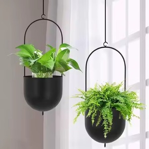 Pot de fleurs suspendu minimaliste en métal, design elliptique, revêtement poudré blanc, pour plantes d'intérieur et d'extérieur, vente en gros - Product Image 5