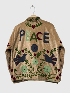 เสื้อแจ็คเก็ตกำมะหยี่ปักลาย Peace คอตั้ง แขนยาว ไซส์ใหญ่สำหรับผู้หญิง สไตล์บลูซอง สำหรับใส่ในฤดูใบไม้ร่วง ดีไซน์งานปักมือ - Product Image 2