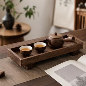 Plateau rectangulaire en bois massif fait main avec pieds, en noyer, pour thé, style minimaliste Japandi, décoration zen pour la maison, cadeaux - Product Image 6