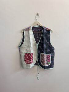 Chaleco de Algodón Kantha para Mujer, Chaleco Corto de Verano, Chaqueta Hecha a Mano con Trabajo de Hilo - Product Image 2
