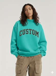 Sudadera de Cuello Alto Larga y Holgada de Poliéster/Algodón para Mujer, de Calidad Profesional, para Invierno, con Color Sólido Personalizado en la Parte Delantera - Product Image 4