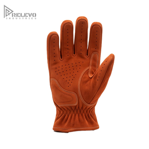Custom Vintage Rust Orange Suede Leather Motorcycle Gloves, Moulded Knuckle Biker Gloves Perforated Palm Cafe Racer - Product Image 2
