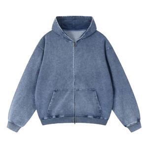 Sudaderas con capucha extragrandes para hombre, estilo holgado, sudadera con capucha de mezclilla para hombre, estilo con cremallera, sudaderas con capucha con lavado ácido para hombre, sudaderas estilo streetwear. - Product Image 1