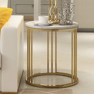Mesa Auxiliar Redonda Moderna con Tapa de Madera Contrachapada, Estructura de Metal Dorado, Mesa Decorativa de Lujo para Sala de Estar, Dormitorio, Hotel y Cafetería - Product Image 2