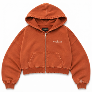 VOCKSIN Women's Winter Oversized Cropped Zipper Hoodie Acid Wash Heavyweight Cotton Lined Front Logo Streetwear Fashion <b>Jacket</b> - Product Image 6