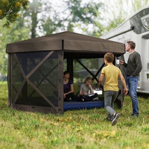 Gazebo Esagonale Pop-up Impermeabile 3,6x3,6m con 5 Pareti Laterali, Tenda da Esterno in Acciaio con Borsa per il Trasporto, Marrone - Product Image 2