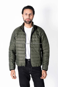 Chaqueta acolchada verde oliva para hombre, con cuello alto, cierre de cremallera, abrigo de invierno grueso, cortavientos, informal. - Product Image 2