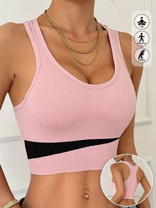 <b>Longline</b> High-Elasticity Fitness Crop Top | Black Scoop Neck Racerback Bralette | Seamless Knit Padded Activewear Sportswear - Product Image 6