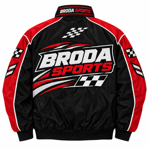 Custom Mens Black Red <b>Racing</b> <b>Jackets</b> Embroidered Logos Patches Motorsport Bomber OEM Private Label Clothing Manufacturer Factory - Product Image 5