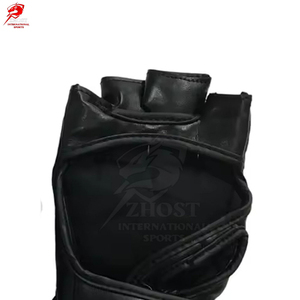 Gants de boxe MMA en cuir de vachette noir 14 oz, sans doigts, avec sangle de poignet auto-agrippante, équipement d'entraînement pour les arts martiaux - Product Image 4