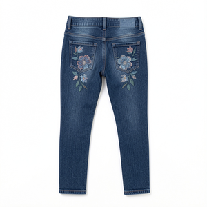 Women's Dark Blue Skinny <b>Denim</b> Jeans with Floral Print Embroidery Stonewashed Vintage Casual Summer Eco-Friendly <b>Stretch</b> - Product Image 3