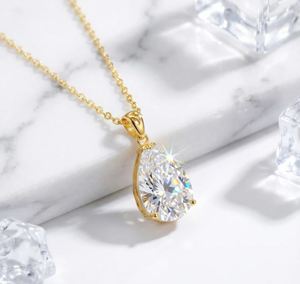 Collar Solitario de Moissanita Certificada con Corte Pera, Chapado en Oro Rosa sobre Plata de Ley, Forma de Lágrima, Longitud Ajustable, Lujo - Product Image 1