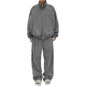 Ensemble de survêtement de luxe en molleton technique épais 100 % coton, style vintage vieilli, avec sweat à capuche zippé et pantalon de survêtement - Product Image 5