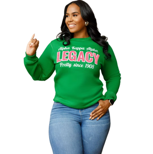 Sweat-shirt décontracté en polaire pour femme avec broderie de lettres grecques sur le devant, col rond premium, respirant, écologique, 100 % coton - Product Image 1