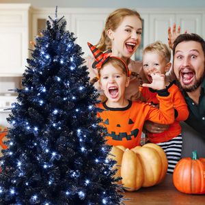 Albero di Natale Artificiale Nero da 1,5 m con 250 Luci LED Bianche e 1076 Punte Pieghevoli per Decorazioni di Halloween e Festività - Product Image 3