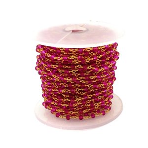 Chaîne de chapelet rose Hydro Rondelle 3mm, fil plaqué or, perles enroulées, rouleau en vrac pour la fabrication de bijoux - Product Image 2