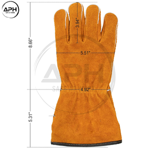 Guantes de Trabajo de Cuero Naranja con Puño Extendido y Dedos Completos, Costuras Limpias, Palma Reforzada, para Taller y Soldadura - Product Image 3